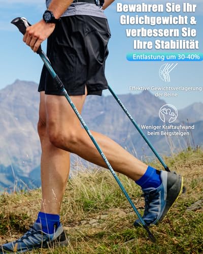 COVACURE Wanderstöcke Nordic Walking Stöcke - 110-130 cm Faltbar, Verstellbar, Teleskop, Leicht, mit Gummipuffer für Damen und Herren (Türkis)