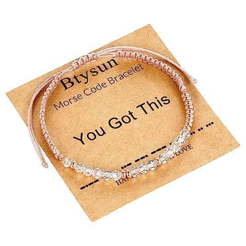 Btysun Morse Code Bracelets for Women Christmas Gift Stocking Stuffers for Teens Pink Braided Bracelets Inspirational Best Friend Birthday Gifts for Her High School Graduation Gifts for Her 2025 Mom Bracelet Jewelry