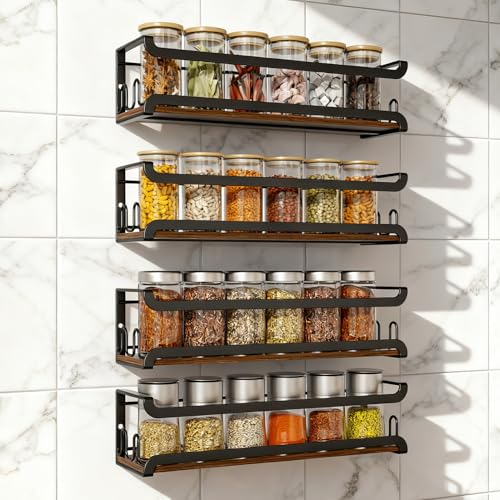 Doakhirmit Wall Mounted Spice Rack with 16 Hooks,...