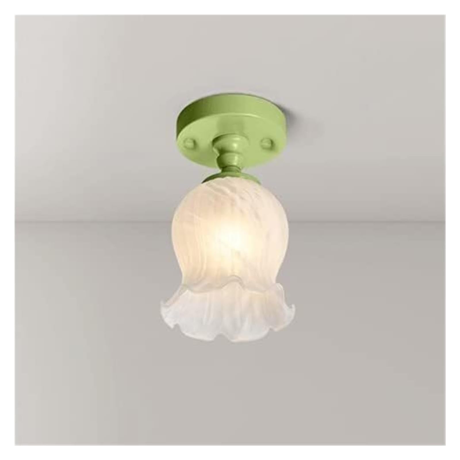 KXEcoLife Ceiling Lamp White Glass Green Flower Semi-Flush Mount Light Fixture for Hallway Balcony Entryway Foyer Stairwell Aisle Loft Restaurant Pendant Lamp(Green,B)