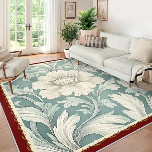 Carpette vintage floral sarcelle et tapis 80x150cm antidérapant
