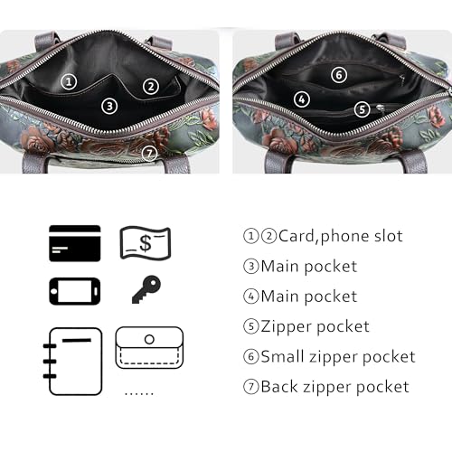 Purse and Handbags for Women Leather Shoulder Tote Handle Medium Satchel Vintage Embossing Rose (Colorful)3