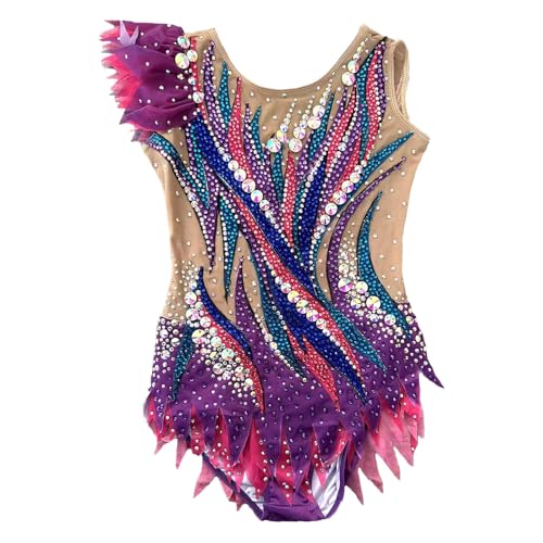 Women's Sleeveless Figure Skating Dress with Diamonds, Ice Skating Competition Dress for Girls, Customizable(Small) Purple