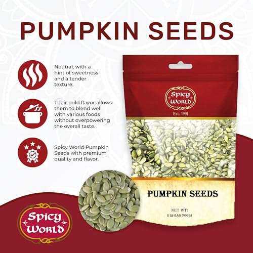 Spicy World AAA Grade Unsalted Raw Pumpkin Seeds 2 LB Bag