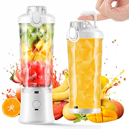 Blender Smoothie Makers, 600 ml draagbare mixer mini jug blenders, smoothie maker to go multifunctionele persoonlijke mixer Fresh Juice mixer fles To Go met USB oplaadbaar (wit)