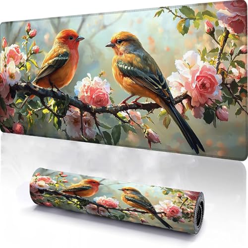 Alfombrilla de Ratón para Juegos 900x300x3mm, Mouse Pad Lavable PáJaro, Alfombrilla Ratón Sobremesa Portátil, Borde con Costura, con Base Antideslizante, para Juegos de Oficina en Casa Flor N-5