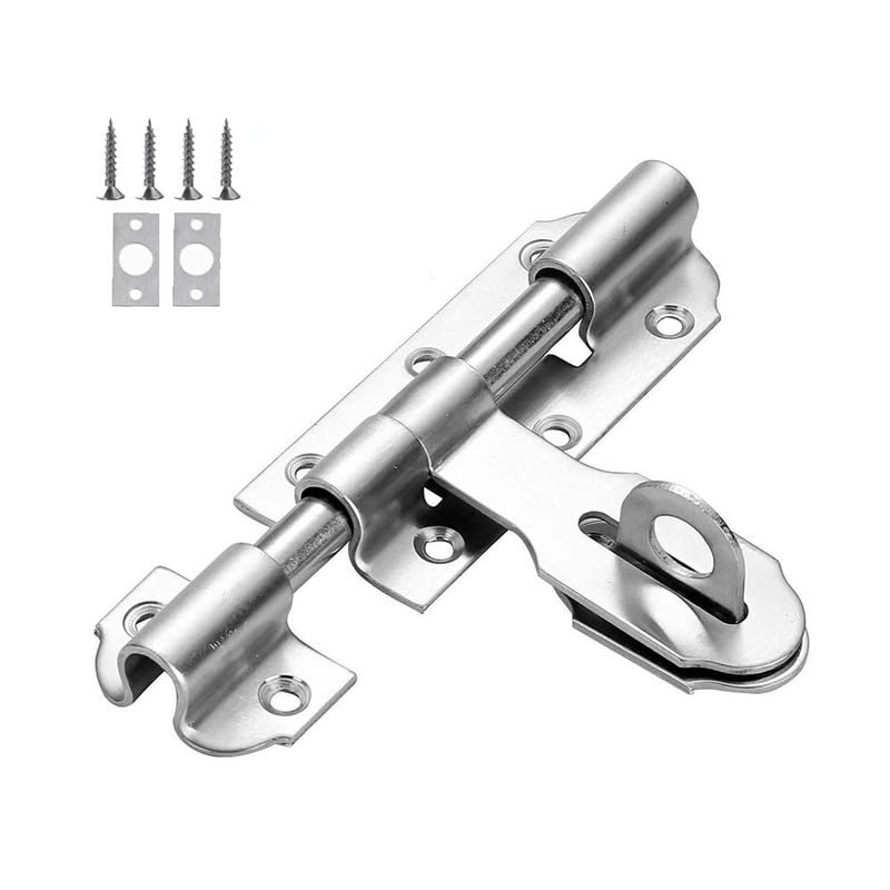 4 Inches Heavy Duty Gate Latch Sliver Stainless Steel Door Lock Bolt,Barrel Sliding Door Lock for Bathroom,Bedroom,Garden Doors