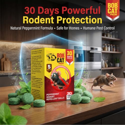 Image of BOB CAT Pro+ Peppermint Repellent Rat Balls | Protection from Rodent | Safe No-Kill | 100% Herbal & Natural | 30-Day Protection | for Car, Home,Warehouse,Factory & Office | 5 Piece |Formulation 3X