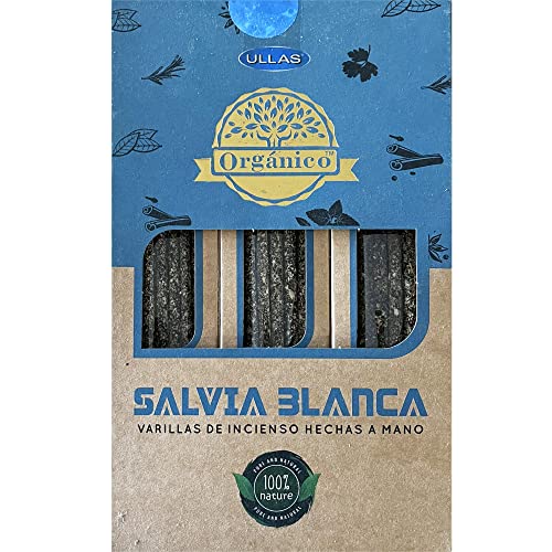 ULLAS Incienso Orgánico - Fragancia White Sage - Varillas de Incienso Hechas a Mano - 100% Natural - 25g x 12 = 300g Cover