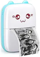 Mini Impressora Térmica Portátil BT 200dpi - Impressão de Fotos, Etiquetas, Notas, desenhos para colorir + 1 Rolo Adesivo e 4 Rolos Papel Térmico comum 57x30mm (Azul)