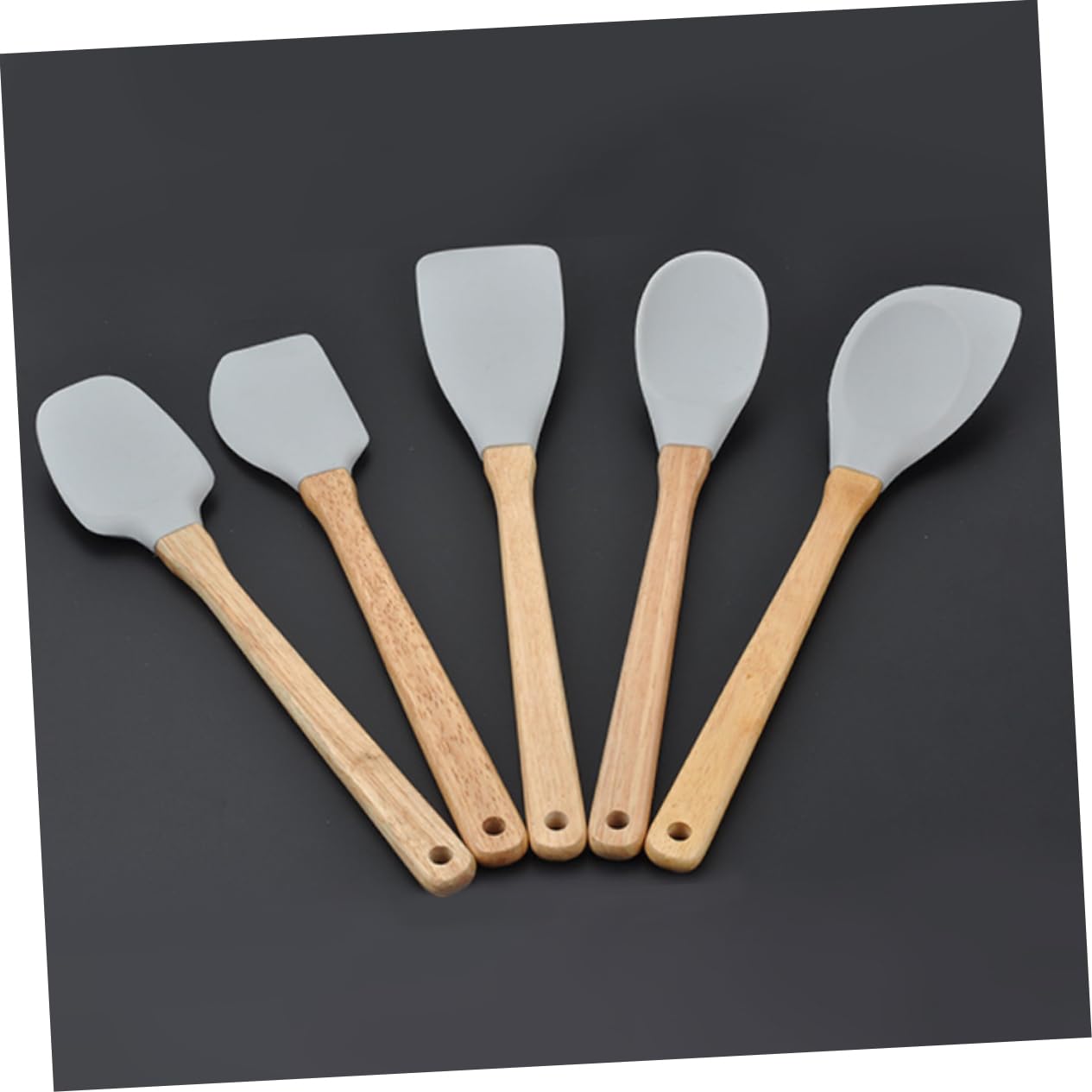 Zerodeko Set Utensili Cucina 6 Pezzi in Silicone Alimentare con Manici in Legno Resistente al Calore, Spatola Flessibile e Pennello Olio per Uso in Cucina