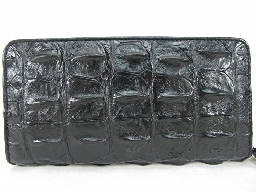Genuine Crocodile Backbone Skin Leather Zip Around Long Wallet (Black)3