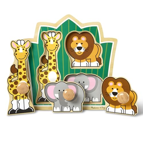 Image of Melissa & Doug Jungle Friends Safari Animals Jumbo Peg Wooden Puzzle