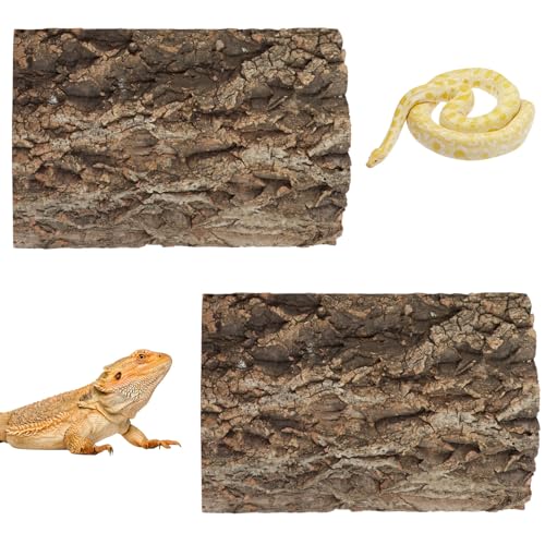 2 Pack Cork Bark Background for Reptiles Tank & Terrarium, 11.8 × 7.9 Inch Reptile & Amphibian Climbing Wall, Aquarium Decor Accessories for Turtle Bearded Dragon Chameleon Snake Lizard Hermit Crab
