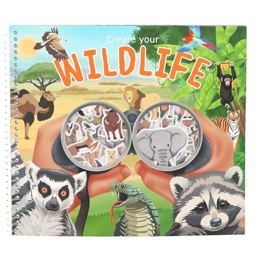 Depesche 13601 Create Your Wild Life - Livre de coloriage avec 16 Pages préimprimées pour créer différents paysages, Set Comprenant 4 Pages d'autocollants Animaux
