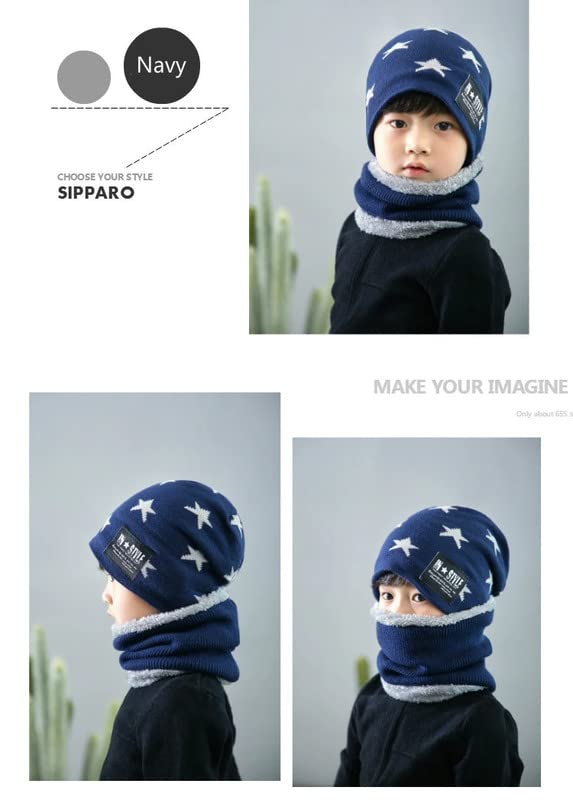 FabNext� Kids Winter Warm Acrylic Wool Hat with Scarf Set, Warm Fleece Knit Beanie Cap Scarf Mask for Boys (9-15 Year) Blue Color - Image 5 thumbnail