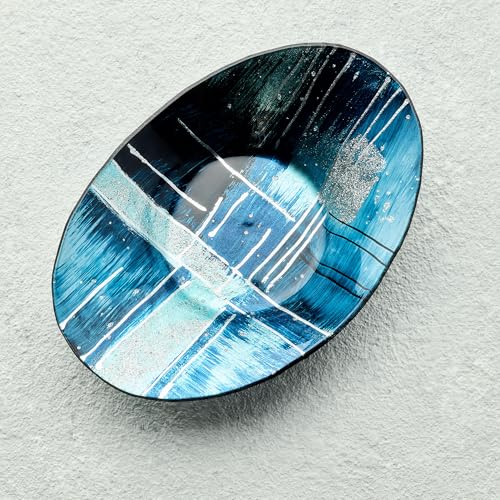 Sienna Glass Piazza Blue Oval Glass Bowl – Handcrafted 24.5cm x 17cm x 5cm Decorative Bowl with Elegant Mosaic Design – Stylish Centerpiece for Home, Kitchen, Dining Room, and Special Occasions - Cosy Home Interiors Sienna Glass Piazza Blue Oval Glass Bowl – Handcrafted 24.5cm x 17cm x 5cm Decorative Bowl with Elegant Mosaic Design – Stylish Centerpiece for Home, Kitchen, Dining Room, and Special Occasions
