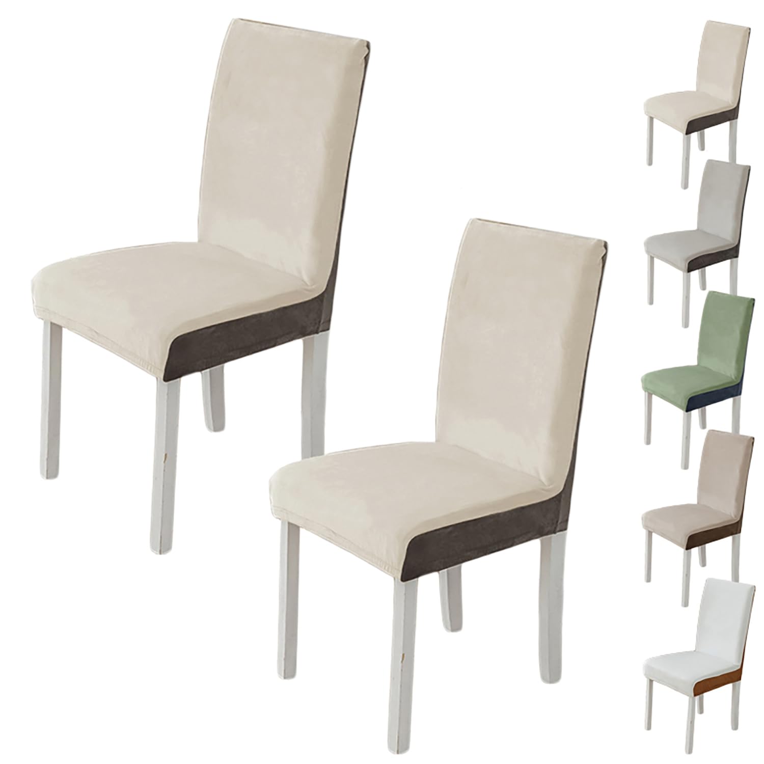Housse de chaise en velours beige x2 extensible et lavable