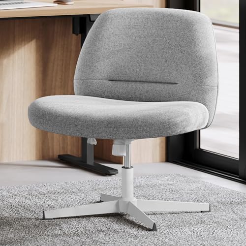 SONGMICS HOME Schneidersitz Stuhl, Schminkstuhl, Drehstuhl ohne Armlehnen, Schreibtischstuhl, breite Sitzfläche, modern, mit Kreuzfuß, höhenverstellbar, Wippfunktion, Taubengrau OBG046G01