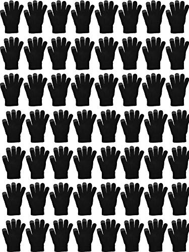60 Pairs Touchscreen Gloves Bulk Winter Stretch Knitted Texting Gloves for Men Women (Black with Gray Fingertip)