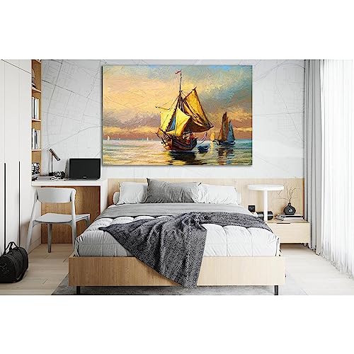 Lienzo impreso barco antiguo decoración pared cuadro de mar ZELLART 90x60 lona náutica salón
