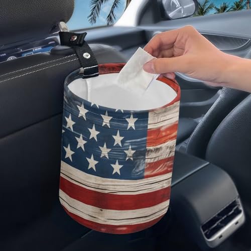 Image of American Flag Car Trash Bin Vehicle Trash Can - Portable Reusable Waterproof Multipurpose Car Organizer Road Trip Essentials