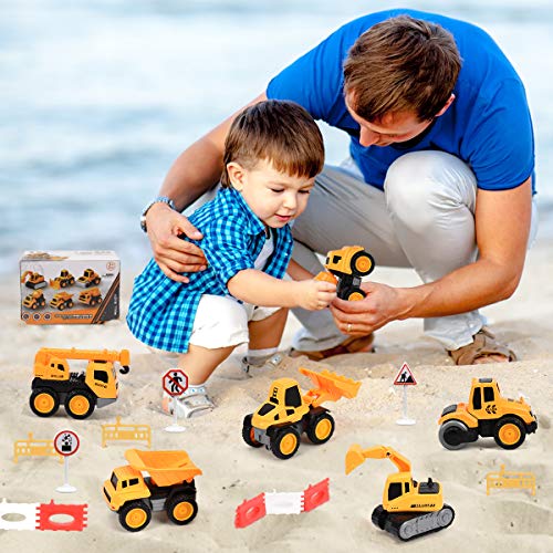 Pull Back Construction Vehicle Toys, Pull Back Diecast Cars Toy Construction Trucks for Boys, Small Diecast Construction Vehicles for Kids Gift Ages 3 4 5