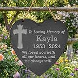 Personalized Memorial Stone Plaque, Engraved Weatherproof Hanging Sign for Loved Ones, Father Mother Grave Decoration, Durable Garden Tribute (We Love You With All Our Hearts)