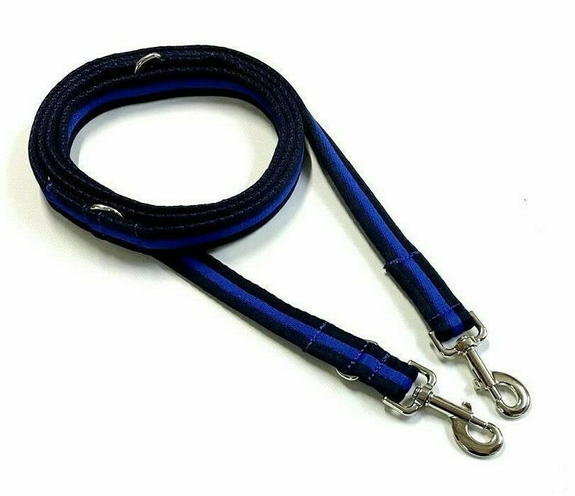 Double Ended Dog Training Lead Police Style Adjustable Leash 15ft (4.5 Metres) Multi-Functional In Air Webbing (Navy/Royal Blue, 20mm Air Webbing)