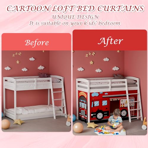 YRDKB Fire-Truck Bunk Bed - 45H Curtains Premium and Customizable Cartoon Loft Bed Curtains for Children to Enhance The Imaginative Creation Bedroom Curtains(3PCS,Twins)