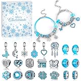 Lake Blue Jewelry Charm Braclet with Christmas Beads DIY Charm Making Kit Stocking Stuffers for Teens Xmas Surprise Gifts for Family Friends