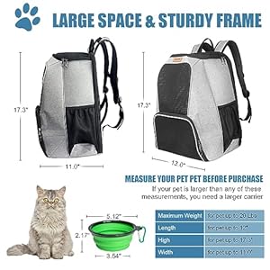   Pet-Backpack-for-Large-Cat-Small-Dog-Medium-cat-Suitable-for-up-to-20-lb-catDog-pet-Backpack-Travel-Hiking-Outdoor-Use-Breathable-Mesh-Pet-Outdoor-Backpack-Gray