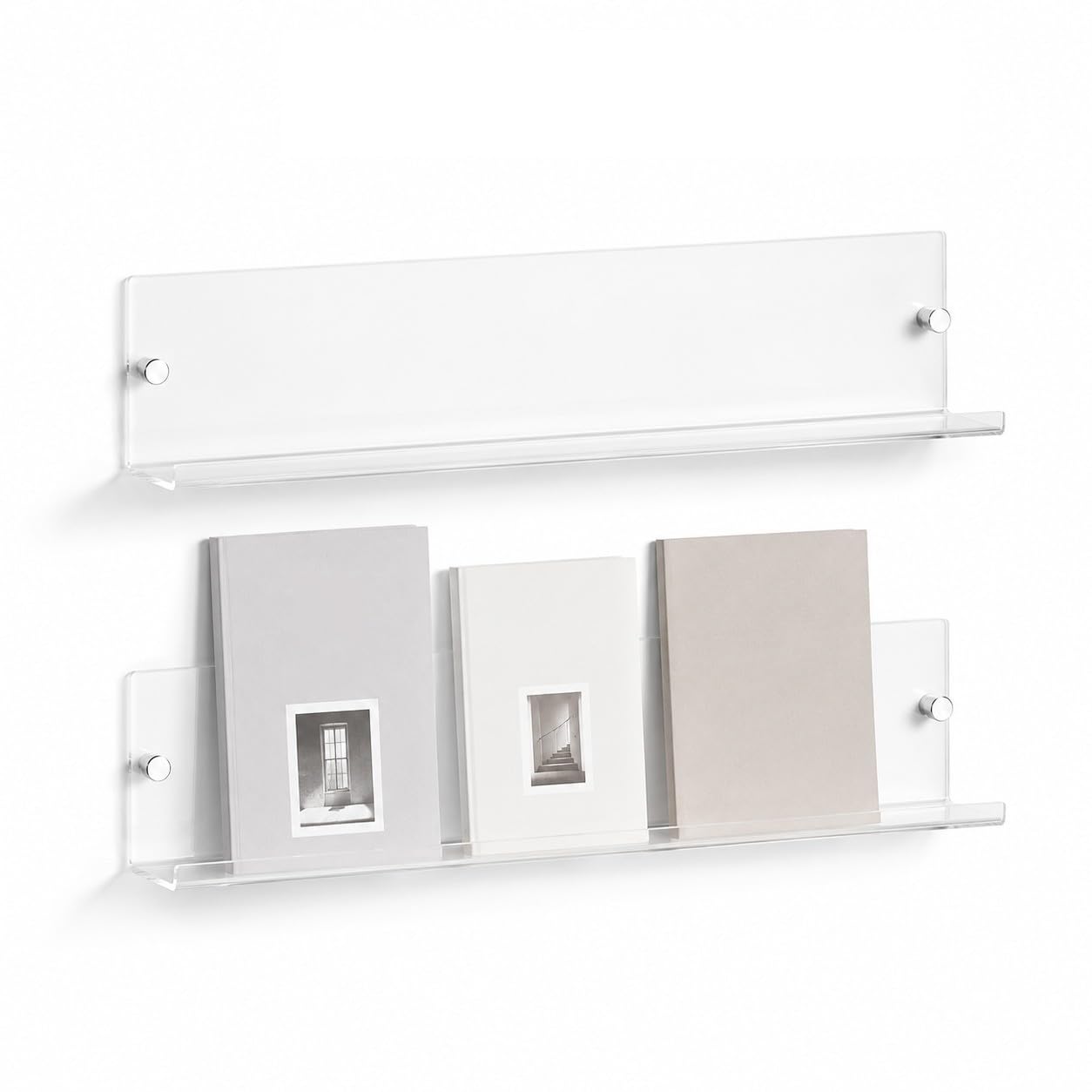 Bananaww 2pcs Clear Acrylic Wall Mount Magazine Rack, Hanging Acrylic Bookshelf Magazine Rack, Floating Shelves for Wall Acrylic Floating Shelves