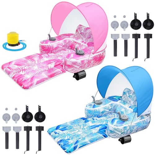 ShinyRelief 2 Pack Motorized Pool Float with Canopy, Inflatable Pool Lounger Floaters for Adults with Cup Holder Dual Motor Heavy Duty Electric Lounger Raft for Lake Party Summer Beach(Blue Pink) - image 1