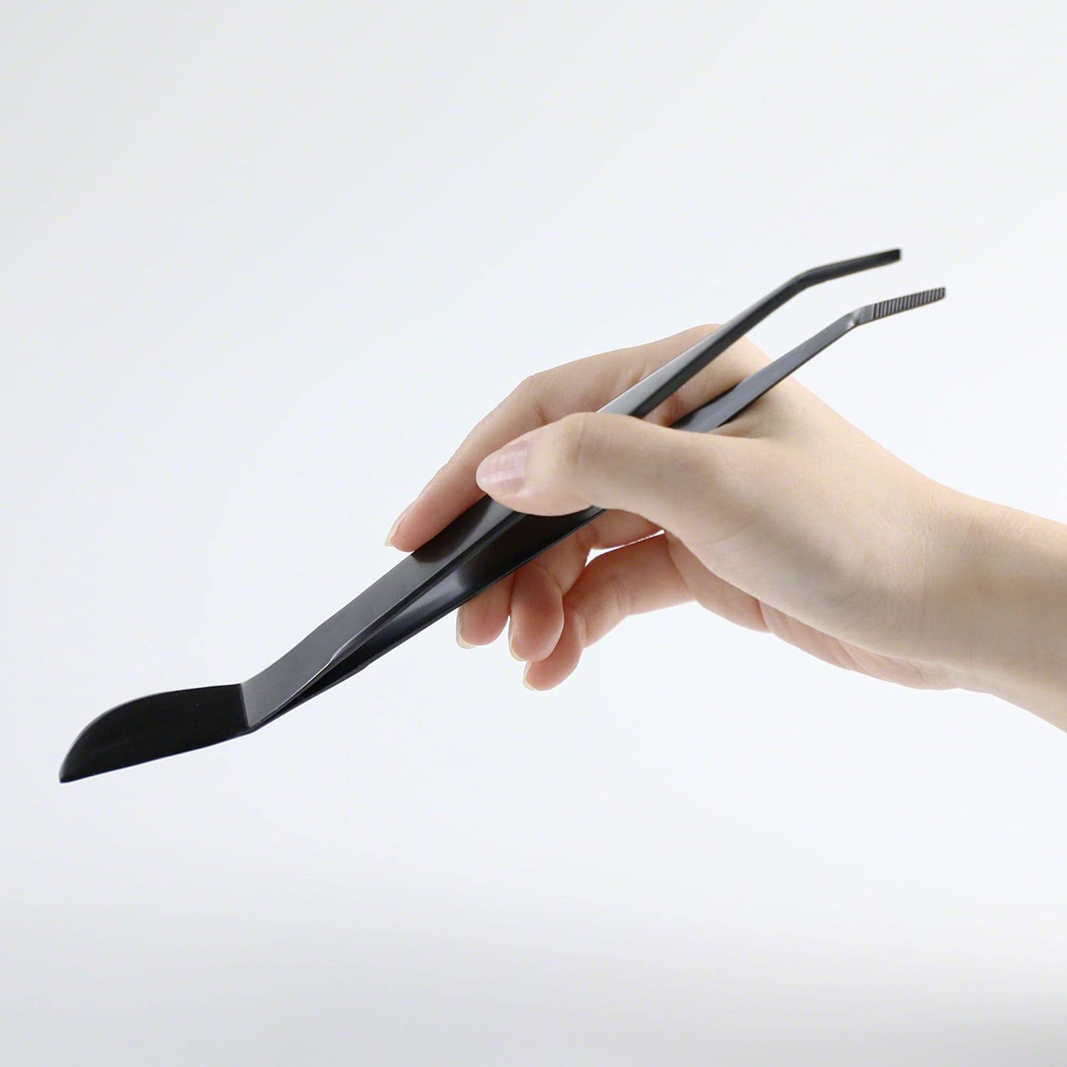 Wazakura Pince Courbée avec Spatule pour Bonsaï 220 mm, FABRIQUÉE AU JAPON, Outil Japonais pour le Soin Quotidien, le Désherbage et l'Élimination des Feuilles, Acier Inoxydable, Revêtement noir