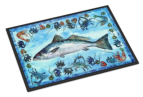 Caroline's Treasures 8086-MAT Fish Speckled Trout Doormat 18x27 Front Door Mat Indoor Outdoor Rugs for Entryway, Non Slip Washable Low Pile, 18H X 27W