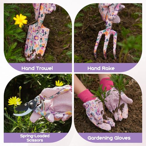 Image of Velway Garden Tool Set 7-Piece - Floral Garden Tools & Gift Box Including Gloves, Shovel, Scissors, Ideal Gardening Gift for Women, Mother's Day, Birthday, Christmas
