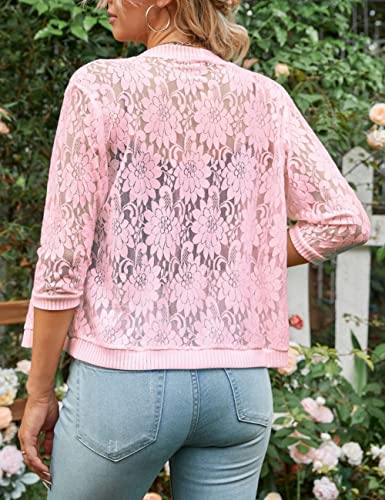 Image of Chevara Women's Casual Summer Lace Cardigan 3 /4 Sleeve Floral Crochet Cardigans Shrug Sweaters