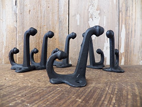 Lot Set of 6 Vintage-style Double Acorn BLACK School Farm CAST IRON Coat Hat HOOKS