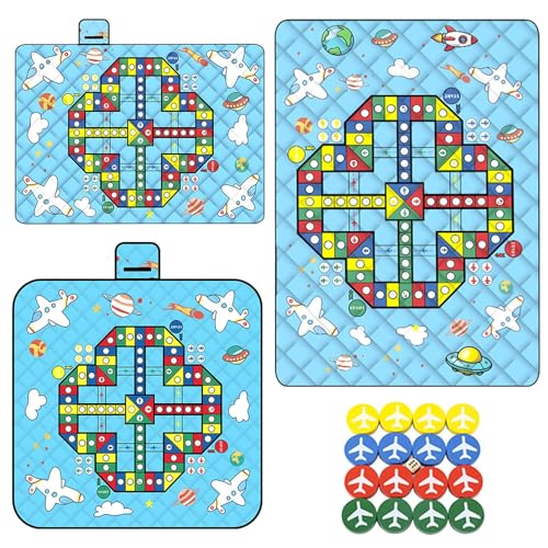 Nuyhadds Tappetino Gioco Esterno,Coperta da Campeggio Impermeabile - Tappeto Multifunzionale con Scacchi per Giochi di Famiglia in Campeggio Parco Prato