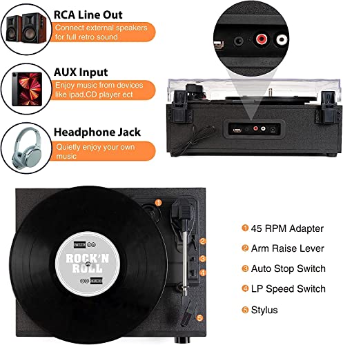 platine vinyl tourne disque vinyle bluetooth avec radio fm numérique usb télécommande platine vinyle vintage pour disques vinyles avec haut parleurs 3 entrée rca line out