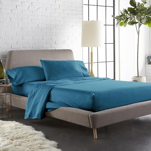 Blue Dahlia Single Size (60'x90') Bedsheet + 1 Pillow Cover (18'x28'), 300TC Swiss Dot 100% Cotton (Silky Smooth Feel) for Single Mattress, Soft & Breathable Oeko-TEX Certified (Azure Blue Navy)