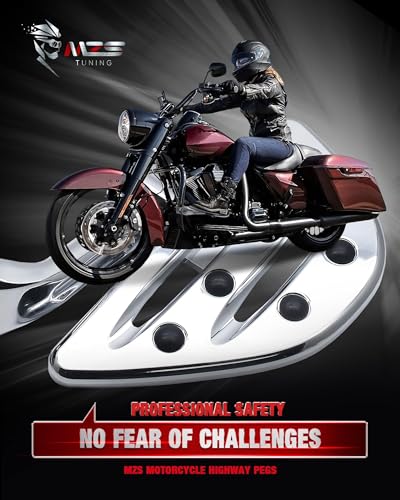 Image of MZS Motorcycle Highway Pegs, 1.25 inch Long Angled Adjustable Touring Wide Foot Peg Mount Chrome Compatible with Softail Sportster Electra Road Glide Road King Street Glide for 1 1 /4 Engine Guards Bar