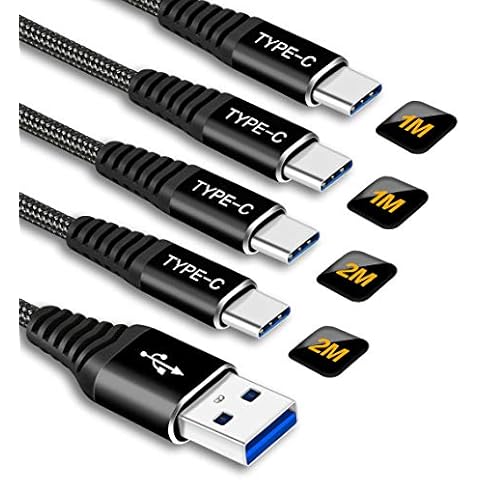 USB C Charger Cable(4Pack,1M+1M+2M+2M),USB Type C Charging Cable Lead for Samsung S20 S20+ Plus Ultra 5G 2020,Galaxy S10 S10E Note 10 9 8 S9 S8 S8+,Type C 3A Fast Charge Charging Lead Nylon Braided Cover