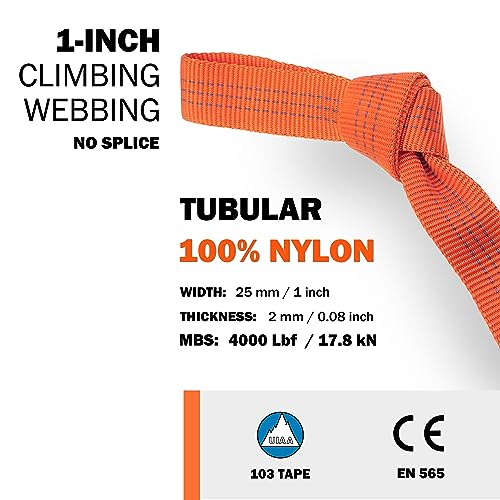 Image of GM CLIMBING 1 inch Nylon Tubular Webbing Tape CE UIAA Certified 4000lb Heavy Duty for Climbing Rescue Rope Works Survival Outdoor General Purposes