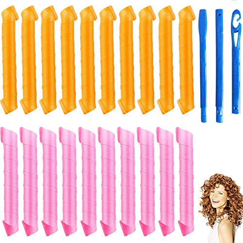 Magic Hair Curlers, Cretoo Spiral Curlers, No Heat Hair Curlers and 1 Styling Hooks, Styling Hair Roller Kit, extra long hair up to 21" (53 cm),for Women,Girls,Men (20PCS 53cm/21inch)