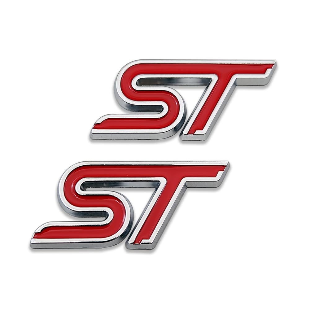 Logotipo deportivo turbo ST con relieve 3D para rejilla o carrocería de coche, 2 piezas