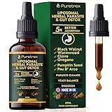 PURETREX Liposomal Parasite Cleanse Drops 60ml – Made in UK Herbal Gut Detox Liquid with Oregano, Black Walnut, Wormwood, Clove, Papaya, Pumpkin Seed & PAU D’Arco, 5X Absorption Yeast Balance
