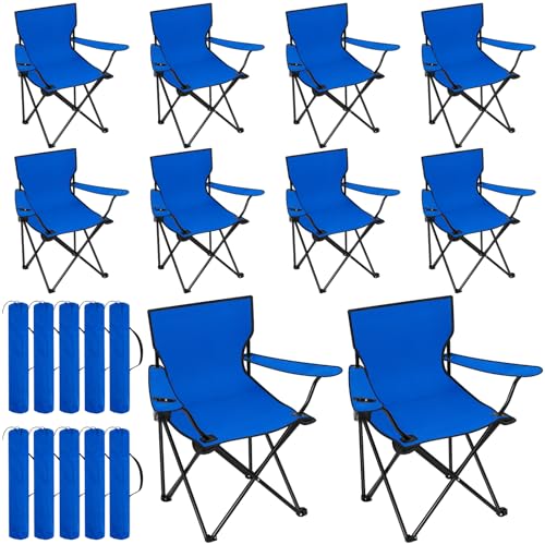 Huwena Paquete de 10 sillas plegables de camping con bolsa de transporte, sillas de césped portátiles para exteriores, sillas de playa ligeras plegables con soporte de malla para camping, pesca,