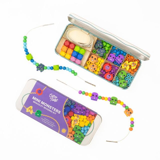 COTTON TWIST Mini Monsters Plastic Free Wooden Bracelet Beading Kit